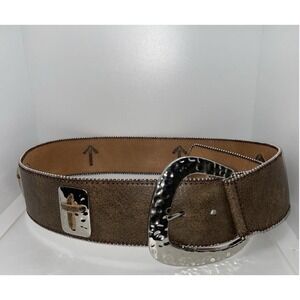 3D Leather Belt 32" DDD Triple D Western Cowboy Belt with Silver Cross Wide
